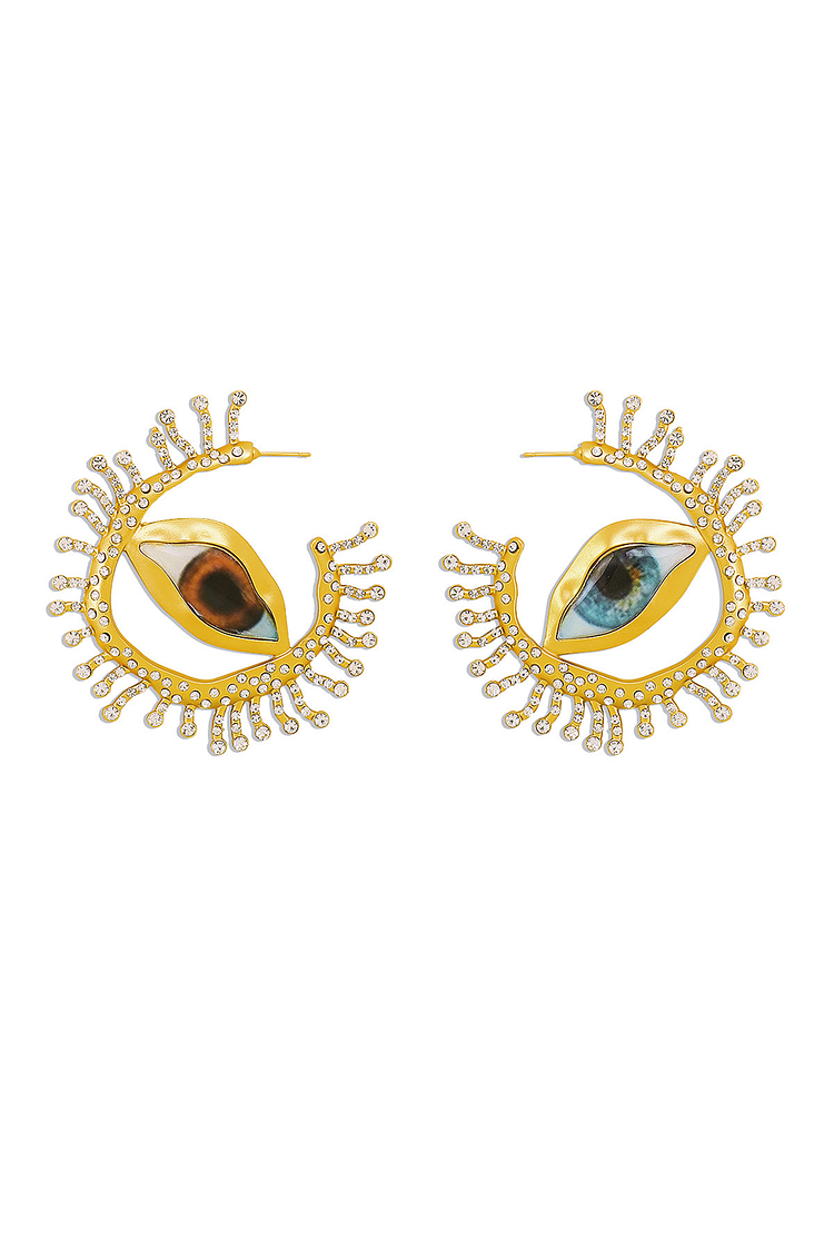Eye Design Rhinestone Decor Fringed Pendant Alloy Dangle Earrings