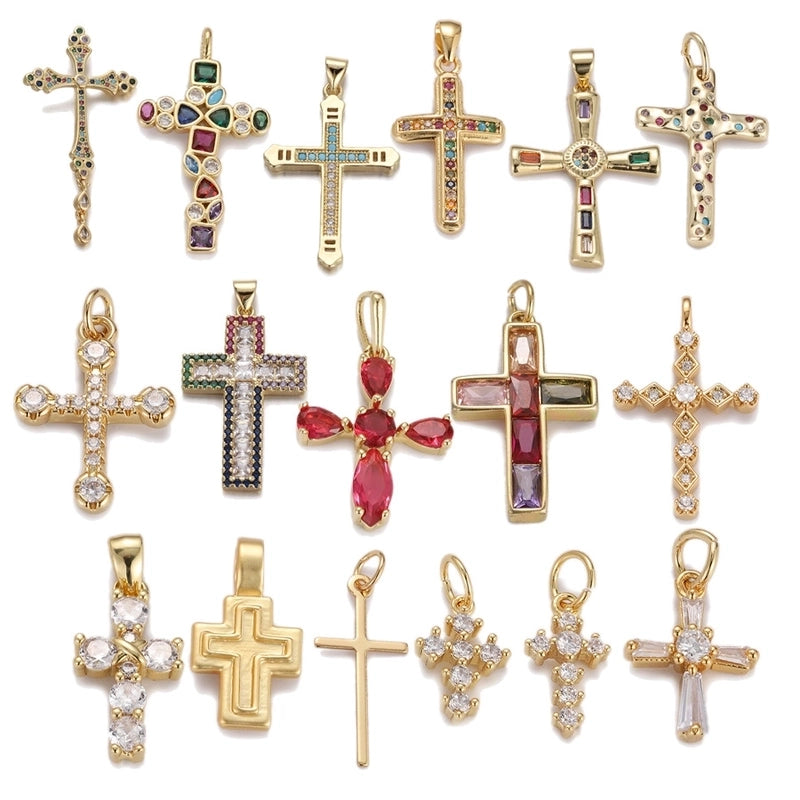 1 Piece Copper Zircon Cross Pendant
