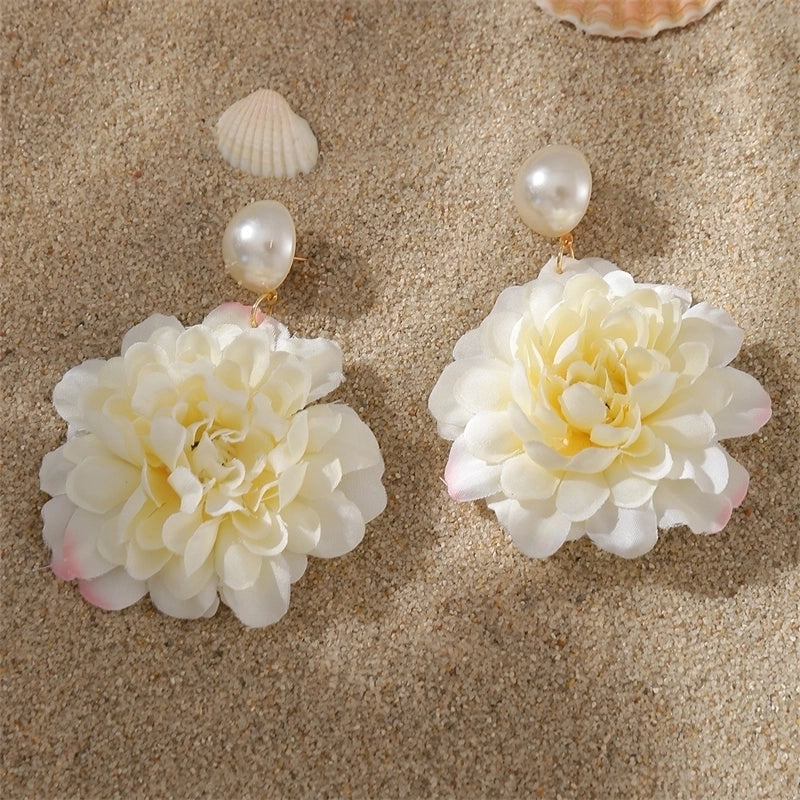 1 Pair Sweet Minimalist Flower Pearl Cloth Drop Earrings