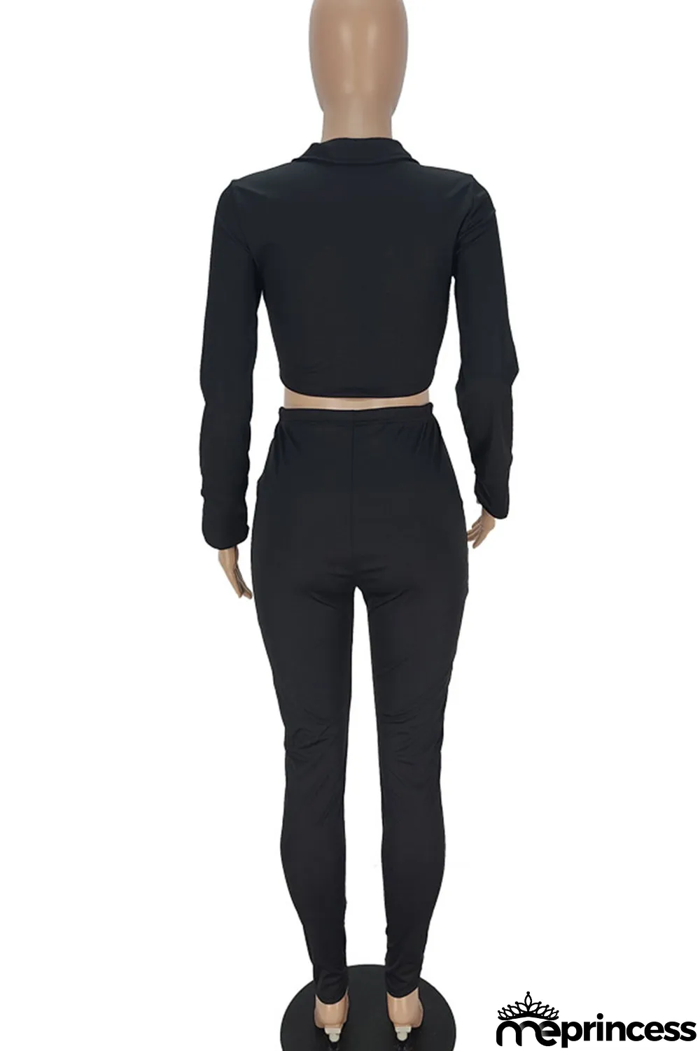 Rose Red Sexy Solid Split Joint Buckle Fold O Neck Long Sleeve Two Pieces