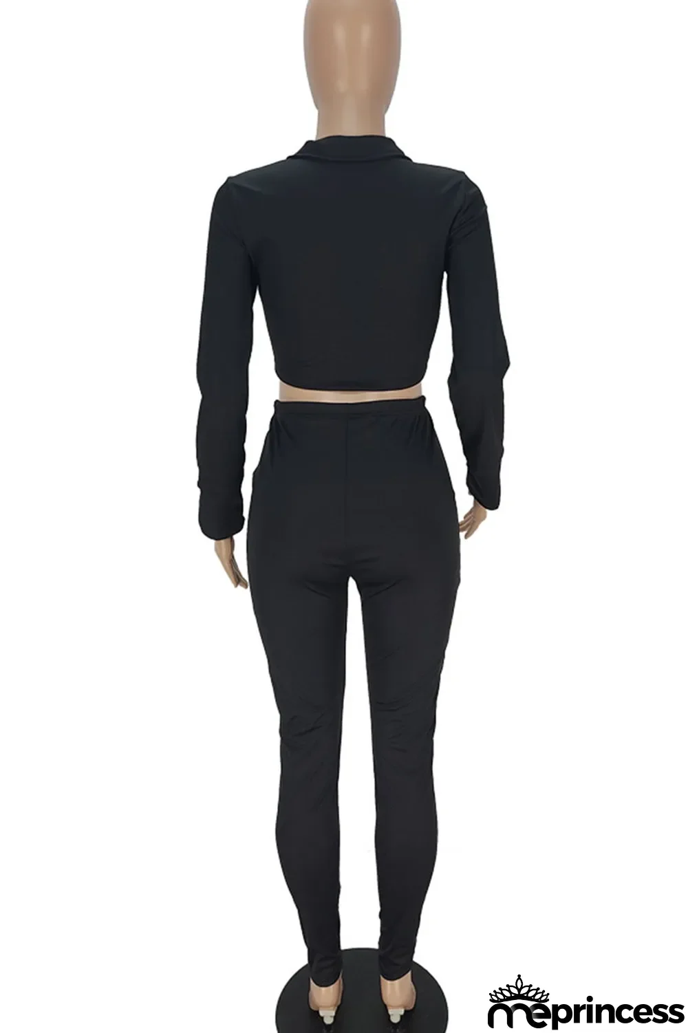 Rose Red Sexy Solid Split Joint Buckle Fold O Neck Long Sleeve Two Pieces