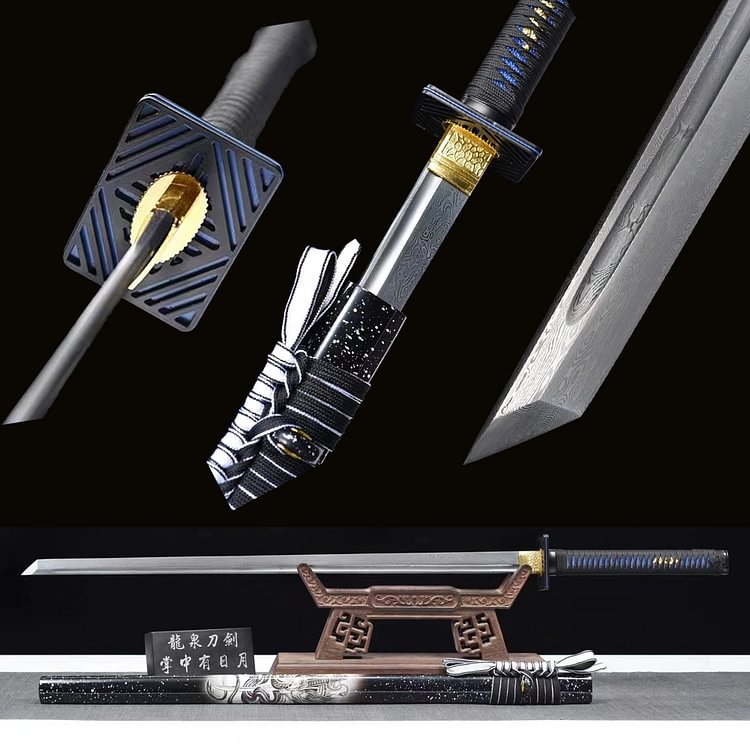 Pattern steel Black sheath anime katana,black tsuba katana,Silver knife Japan handmade,katana swords,best long katana,cosplay Samurai sword