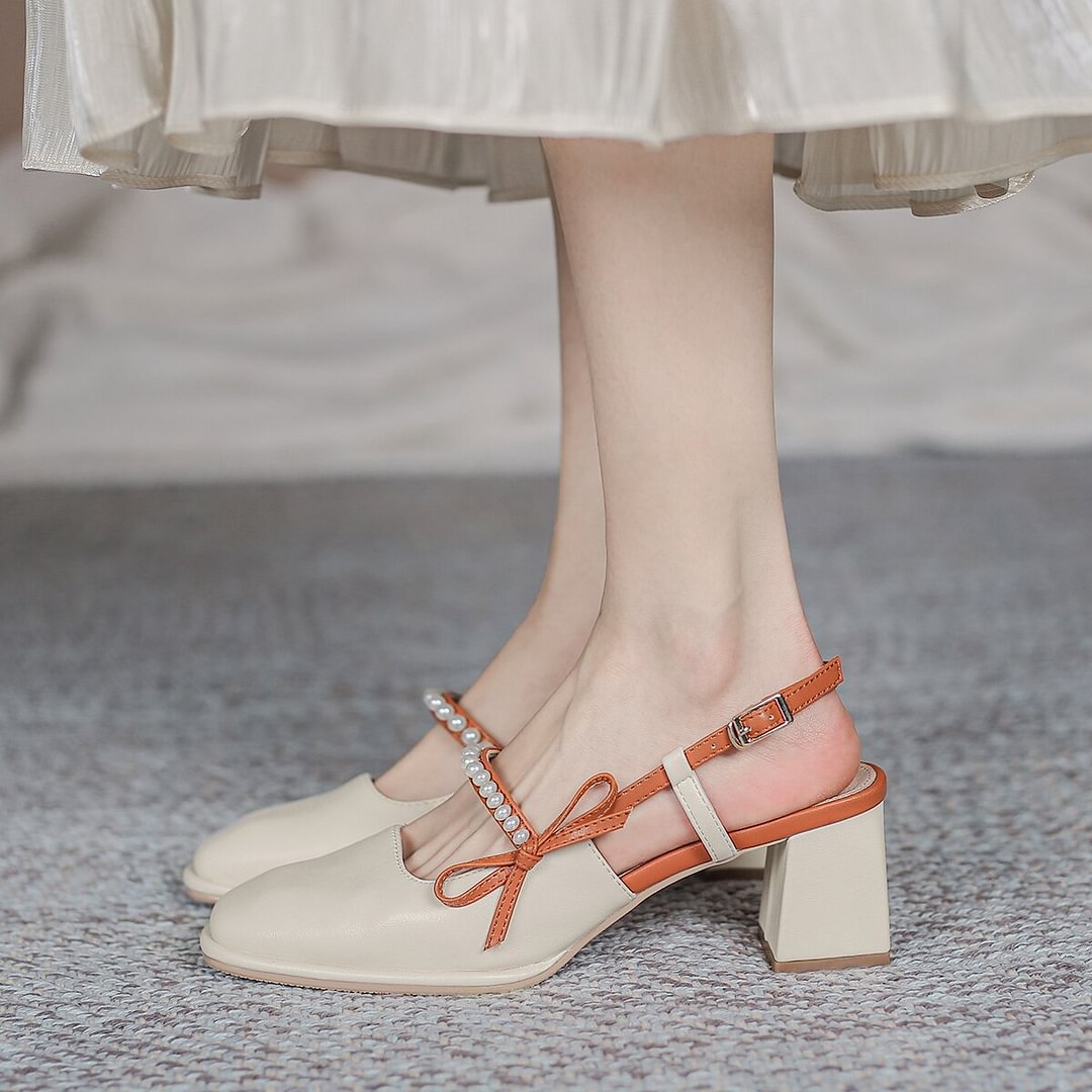 Summer Chic High Heel Sexy Ladies Sandals Side Knot Faux Pearl Fashion Women Pumps Open Back Heel Female Shoes
