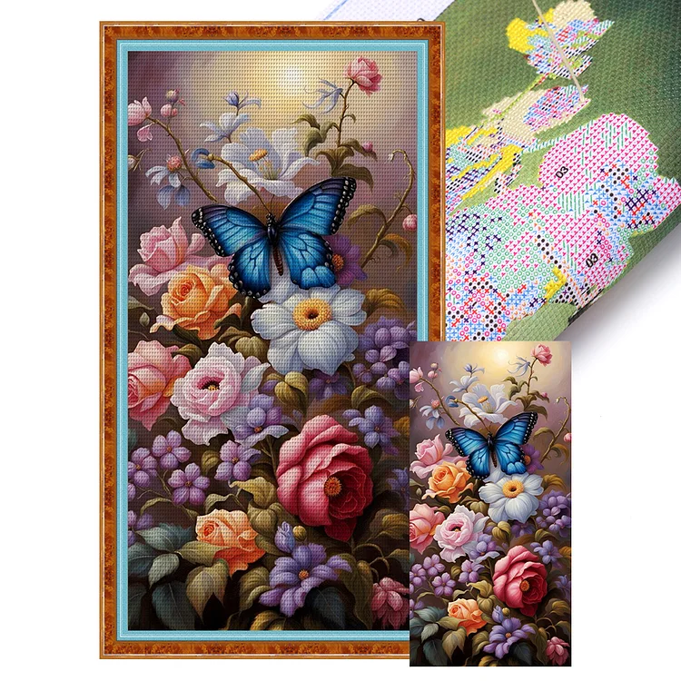 『YiShu』Butterfly Flower - 11CT Stamped Cross Stitch(35*70cm)