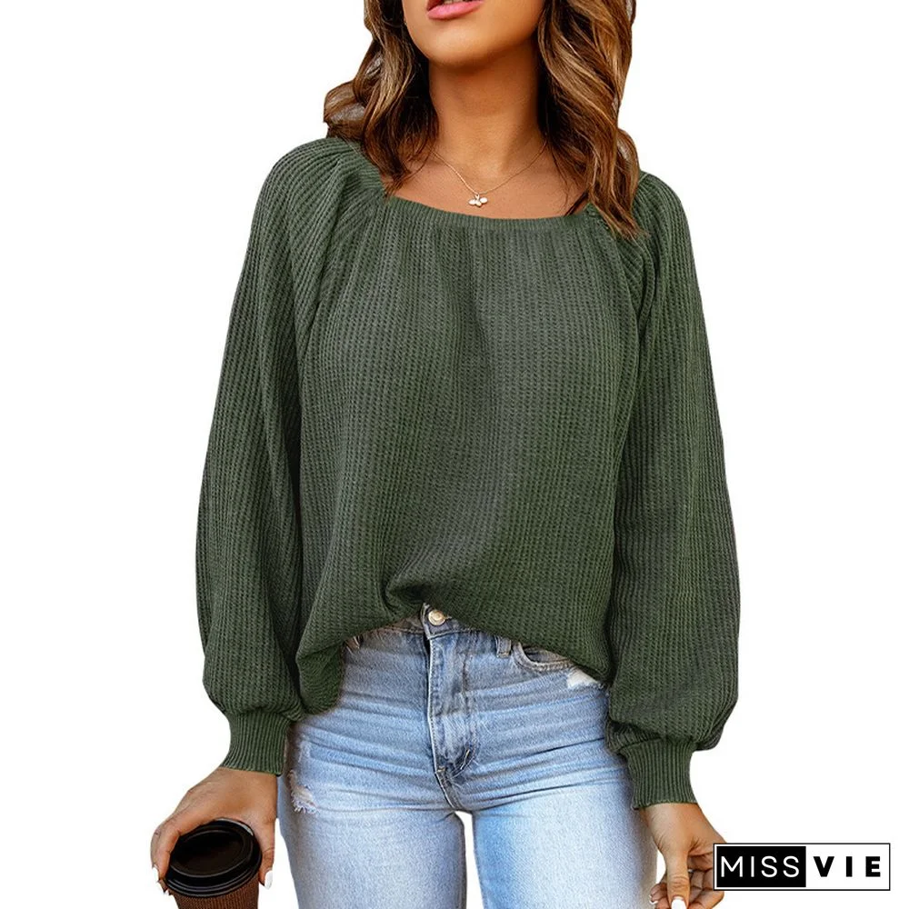 Spring And Autumn New Women's Sweaters Solid Color Square Collar Loose Casual Knitted Sweater Women's Top