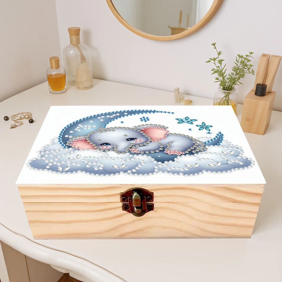 Elephant DIY Wooden 5D Diamond Art Diamond Art Storage Box for Adults Gifts Desk
