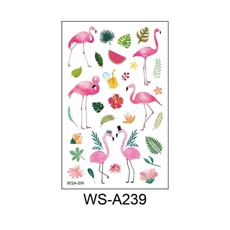 10 Kinds Flamingo Tattoos Disposable Temporary Realistic Pink Birds Flowers Beautiful Body Makeup Stickers Waterproof