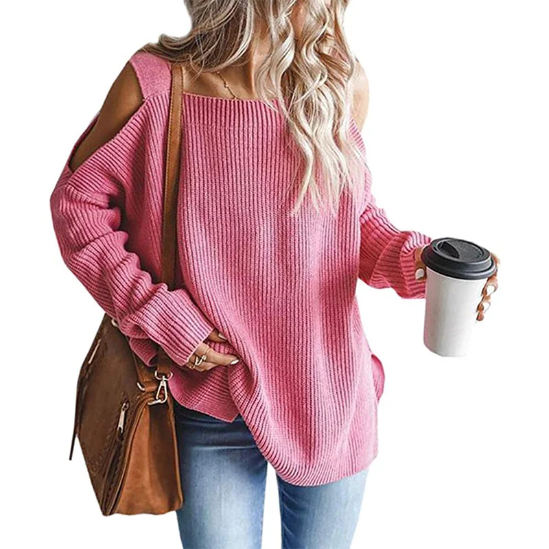 Wongn Wongn And Winter New Fashion Sling Long Sleeve Off-The-Shoulder Jumper Knit Sweater Woman
