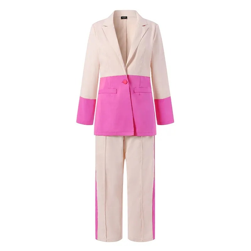 2022 Autumn Long Sleeve Office Formal Suit Thin Blazers VONDA Women Lapel Coats Color Patchwork Wide Leg Pants 2pcs no lining