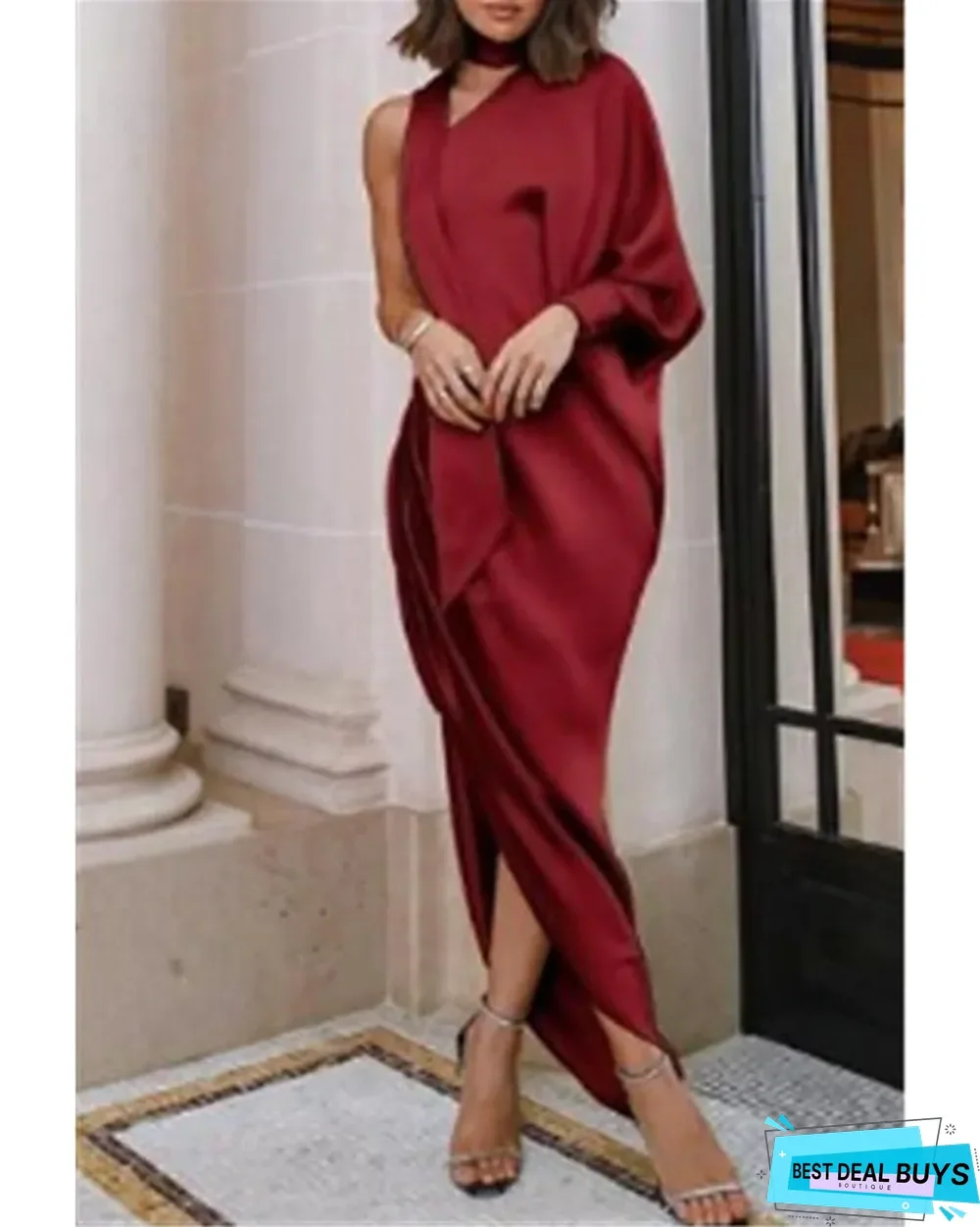 Women's Swing Dress Midi Dress Long Sleeve Solid Colored Split Ruched Ruffle Fall Winter Hot Sexy Puff Sleeve Kentucky Derby Yellow Wine Orange