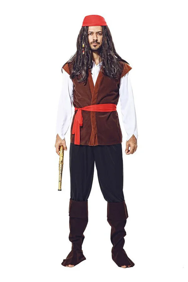 Halloween Party Fancy Pirates Of The Caribbean Costume For Men Coffee-elleschic