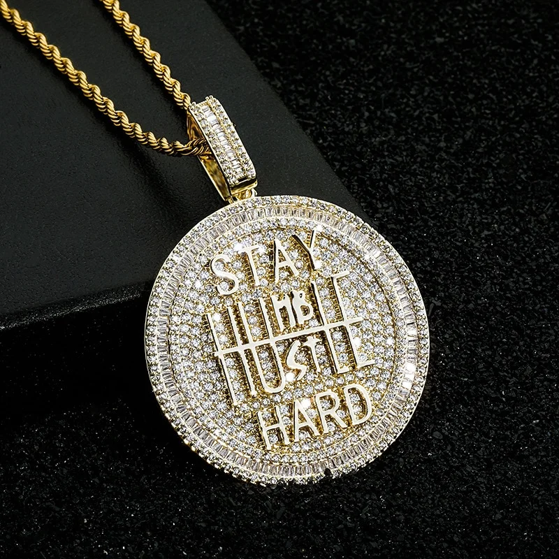 Stay Hard Circular Pendant Necklace-VESSFUL