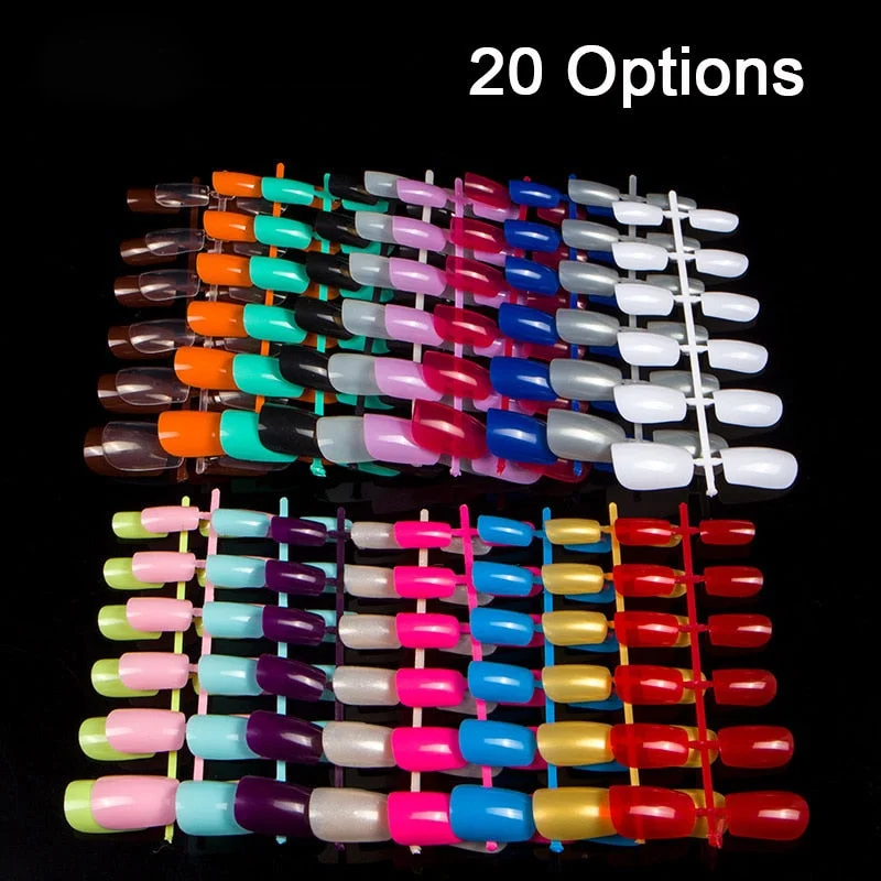 120pcs/pack 20 Colors Full Cover Nail Tips Short Design Fake Nails Square Faux Ongles Acrylic Frenc False Nails Art Tips Tools-Nail Inspo