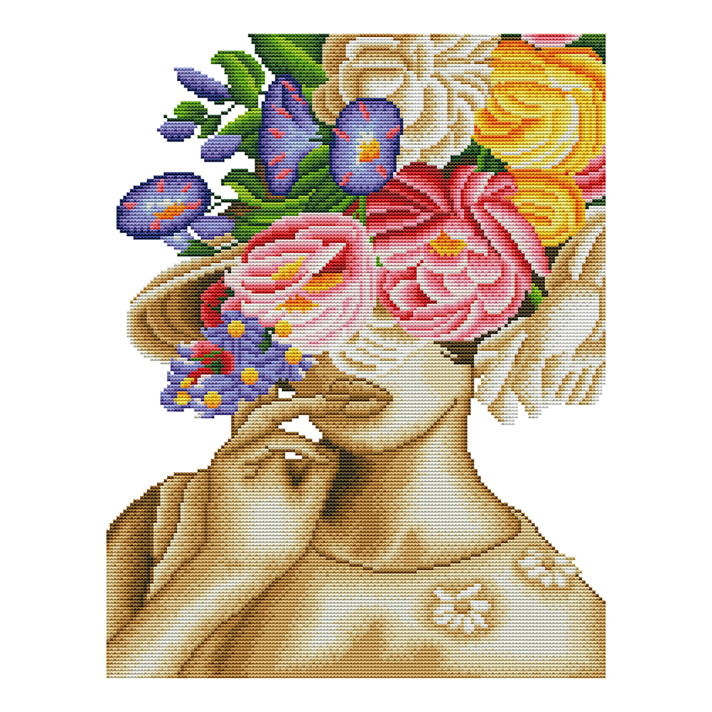 

Woman With Flower Hat - 11CT Stamped Cross Stitch - 40*50CM, 501 Original