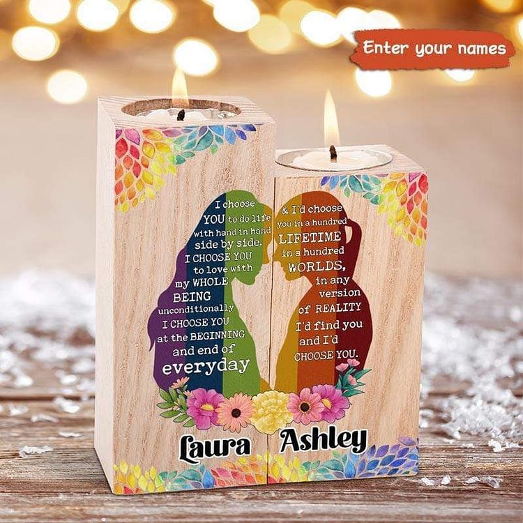 Custom Name Candle Holder,I Choose You LGBT Couple Women Personalized Candle Holder