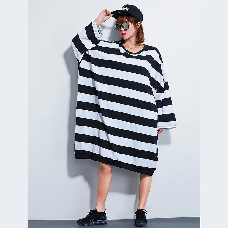 Women Dress Casual Loose Striped Dresses