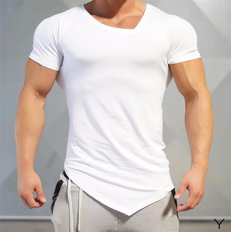 Men's Cotton Short Sleeve Irregular T-Shirt、、URBENIE
