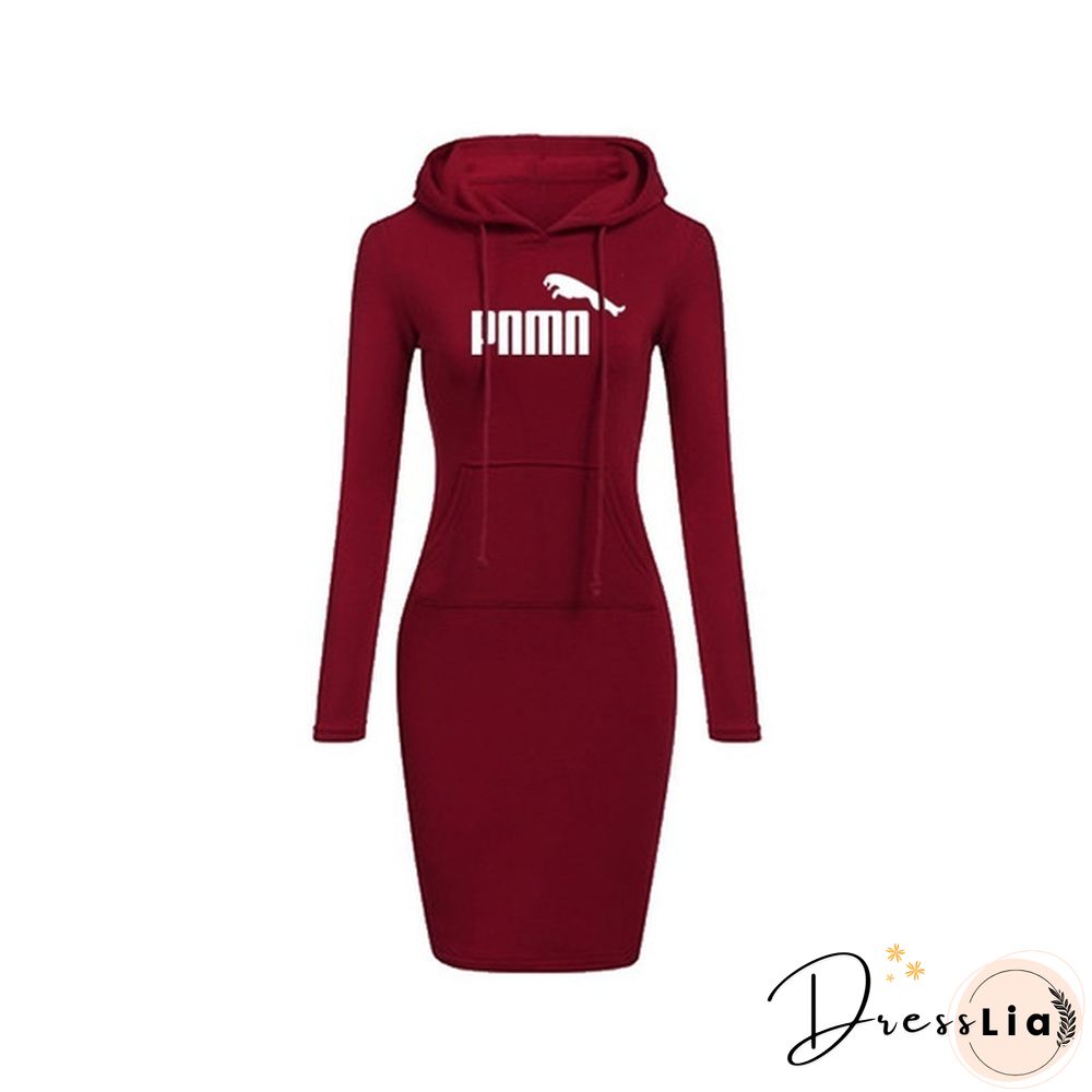 New Women Hoodie Dress Brand Printsd Long Sleeve Hoodie Casual Hooded Jumper Pockets Sweater Tops