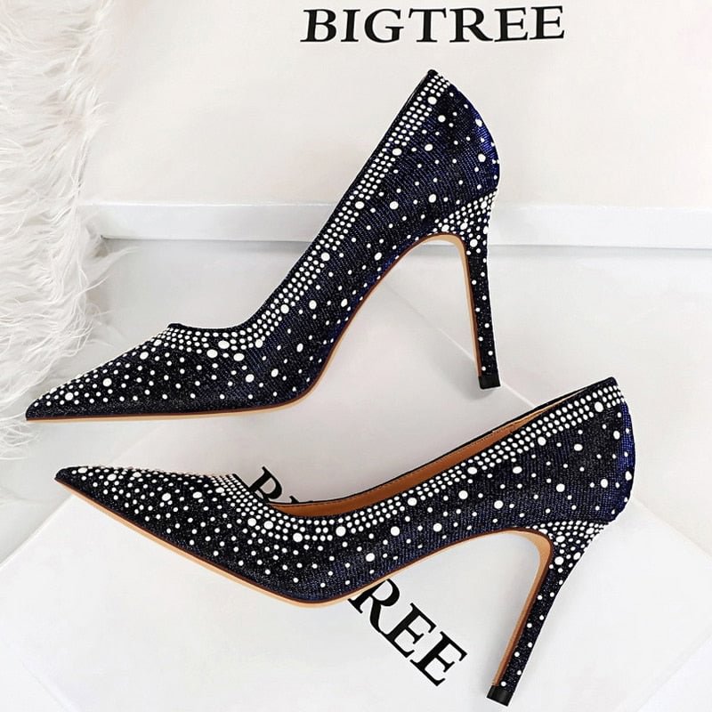BIGTREE Shoes Sexy Woman Pumps Pointed Toe High Heels Shoes Women Sequins Nightclub Party Shoes Quality Stiletto Heels Lady Shoe
