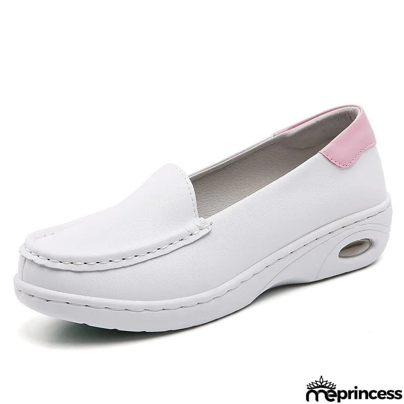 Flat Heel White Color Breathable Walking Shoes