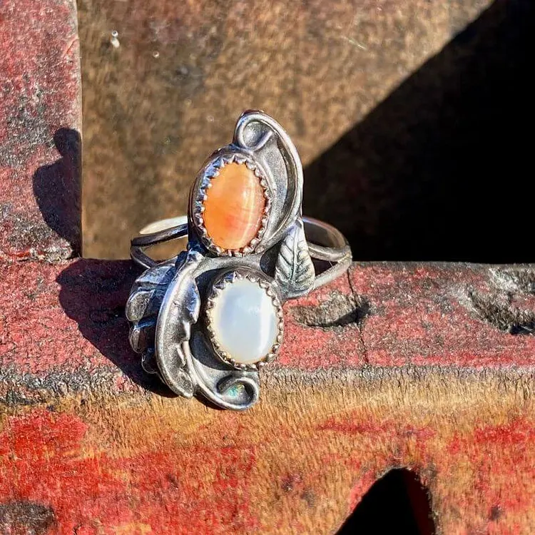 Navajo Sunstone and Mother of Pearl Sterling Silver Size 7