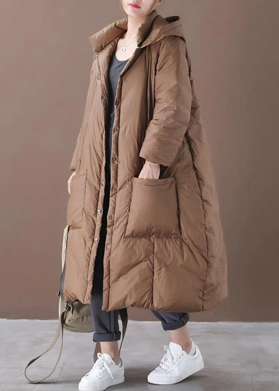 Casual chocolate goose Down coat plus size clothing snow jackets hooded Button Down quality coats