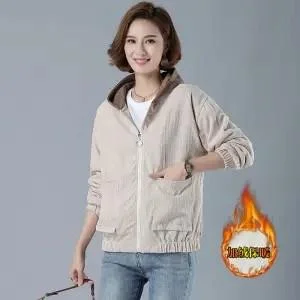 Spring Autumn New Women Jackets Corduroy Coat Streetwear Hooded Casual Windbreaker Female Zippers Jacket Outerwear Plus Size 3xl
