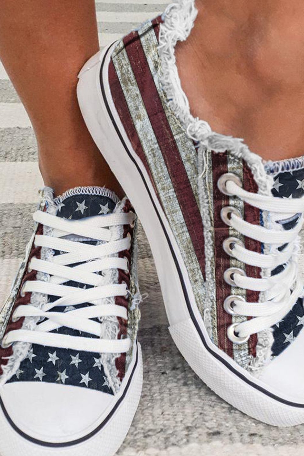 Women's Sneakers Flag Print Lace-up Canvas Sneakers