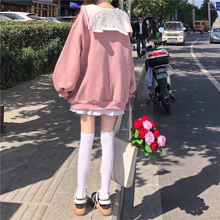 Japanese Kawaii Sailor Collar Bear Embroidery Kawaii Hoodies SP16421