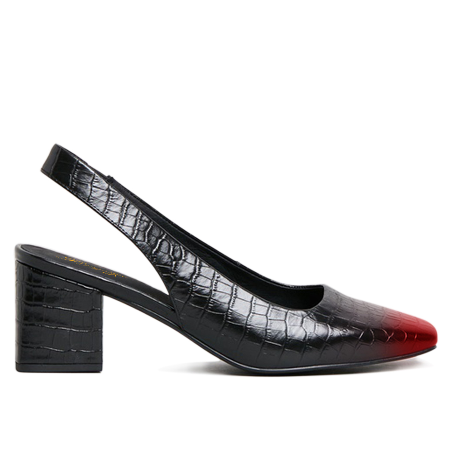 TAAFO Black Crocodile Embossed Slingbacks Woman's Pumps Square Toe High Chunky Heels Office Ladies Shoes 