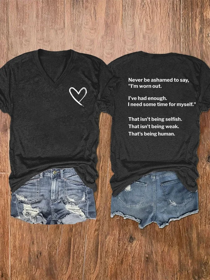 Women's Love Never Be Ashamed To Say Print V-Neck T-Shirt