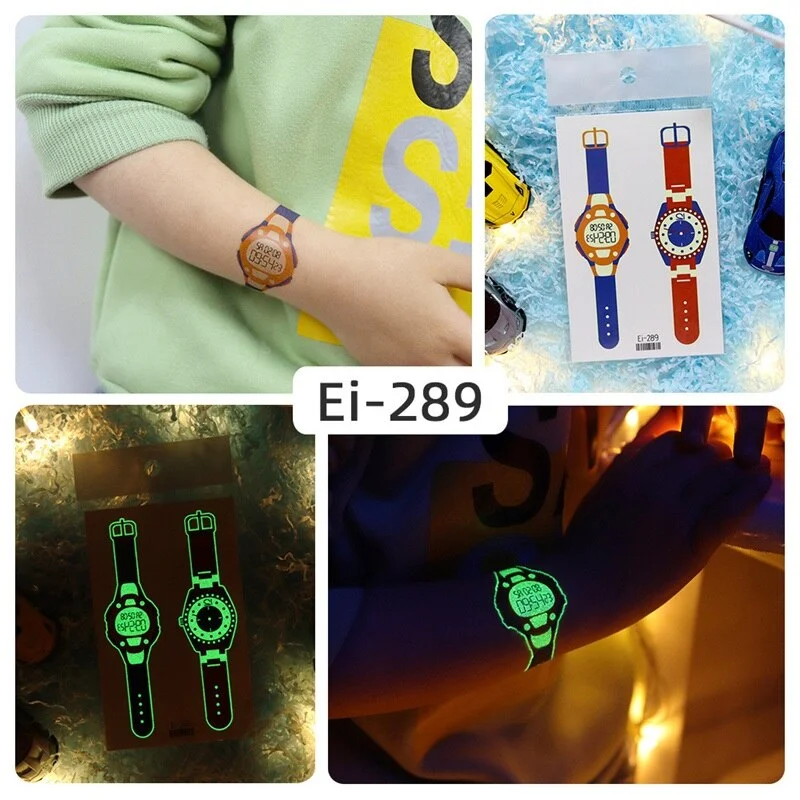 24 kinds Luminous Tattoo Sticker Children Arm Face Glowing Tattoos Watch Boys Body Art Girls Tatto Party Makeup Kids Gift