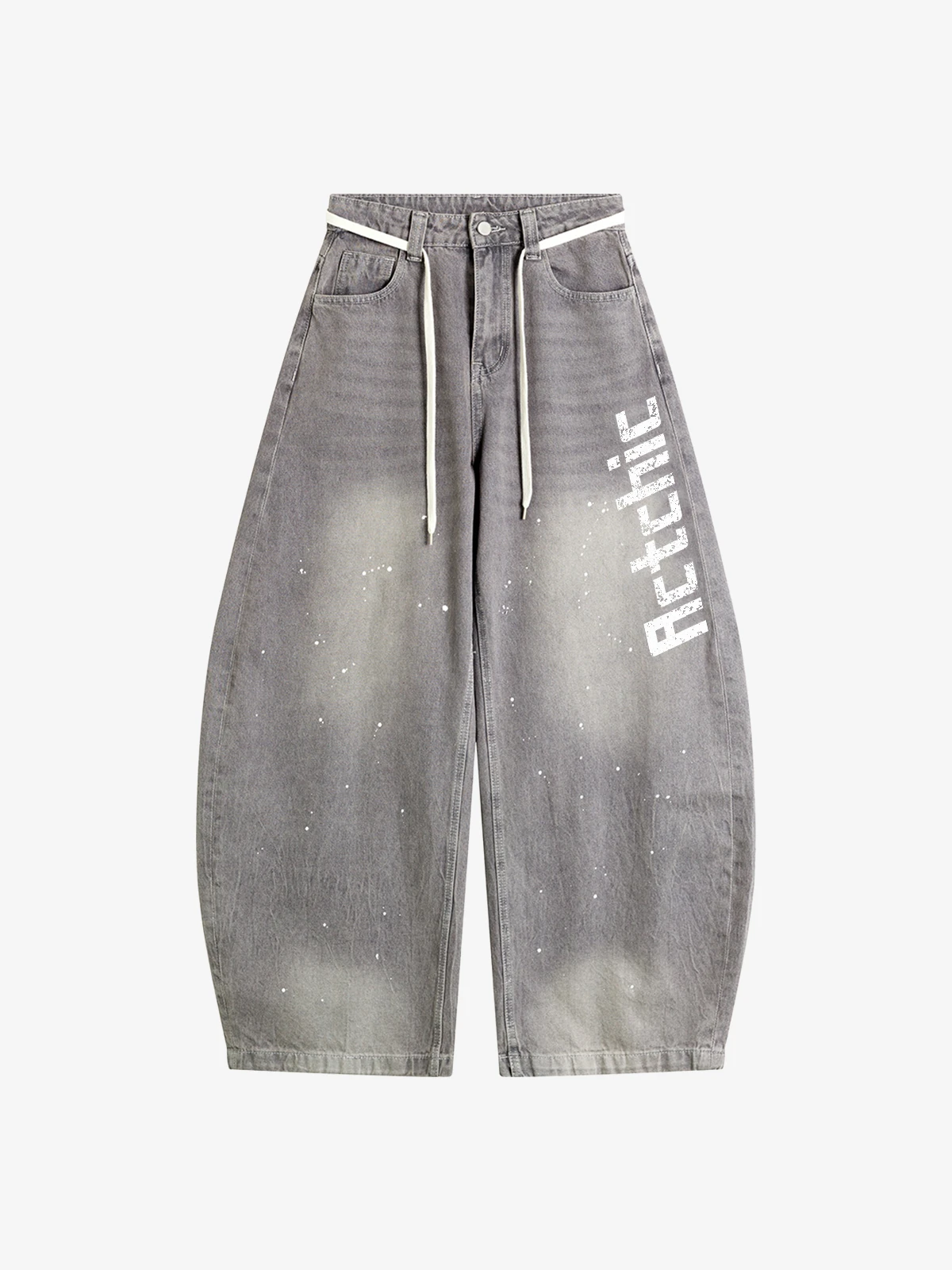 Light Grey Act Chic Vintage Ink Splatter Washed Curved Leg Jeans Front