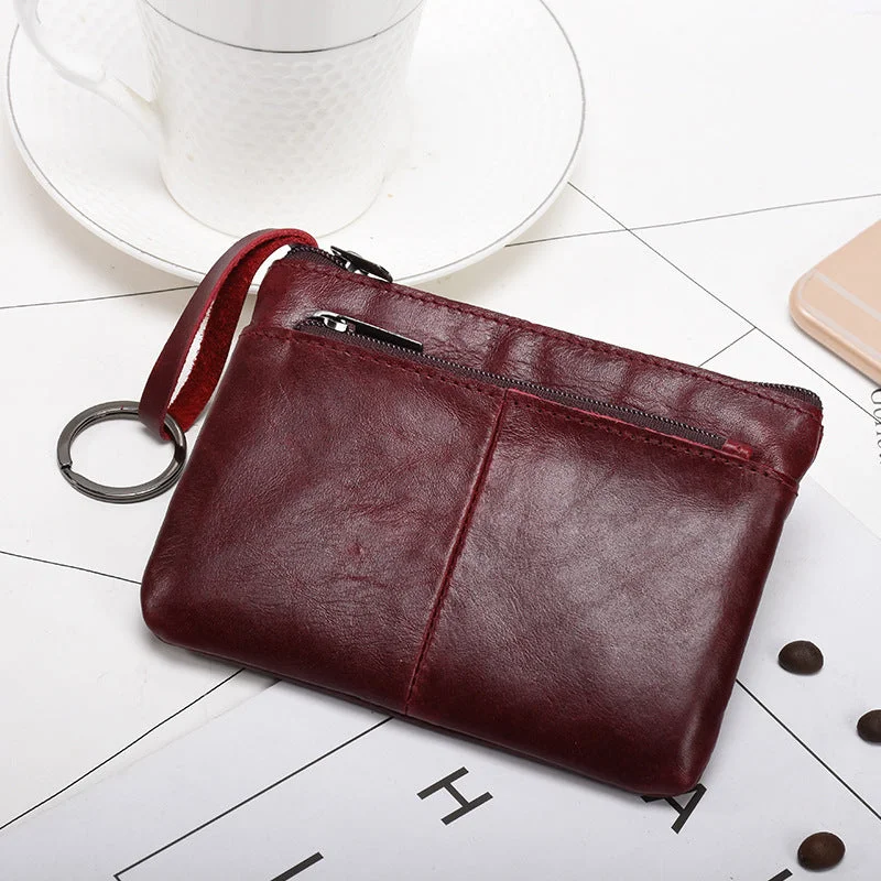 Retro zipper short cowhide small change card holder