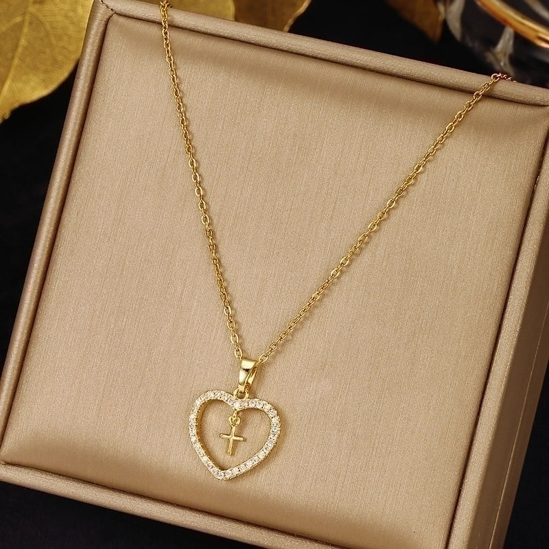 3 Pieces Elegant Minimalist Leaf Four Leaf Clover Insect Stainless Steel Plating Inlay Zircon Pendant Necklace