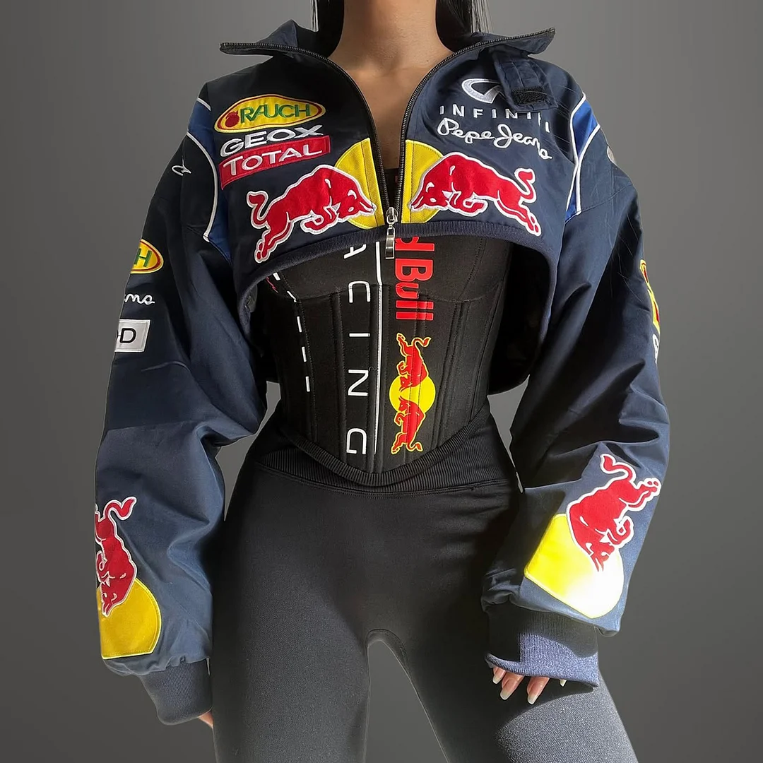Women's Racing Print Suit Suspenders + Jacket Sexy Racing Girl Suit