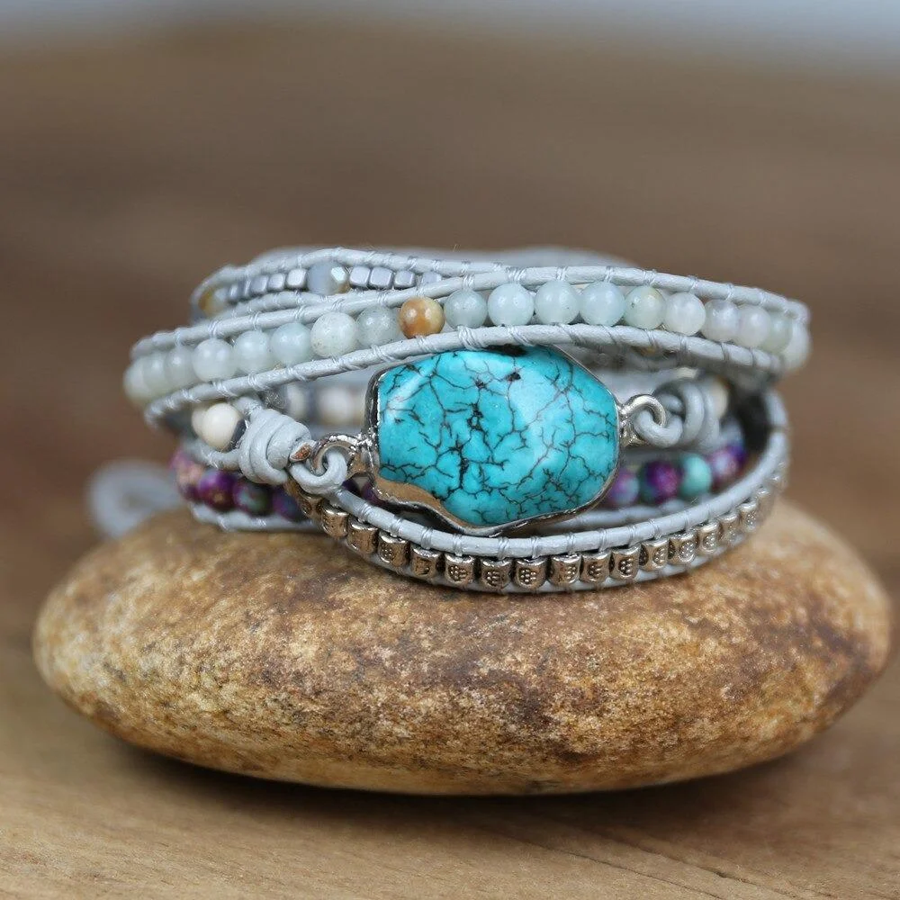 5 Layer Ocean Blue Beaded Wrap Around Bracelet