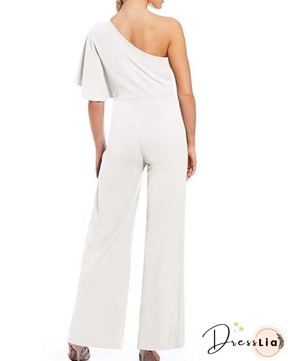 One Shoulder Solid High Waist Wide Leg Black Elegant Jumpsuit