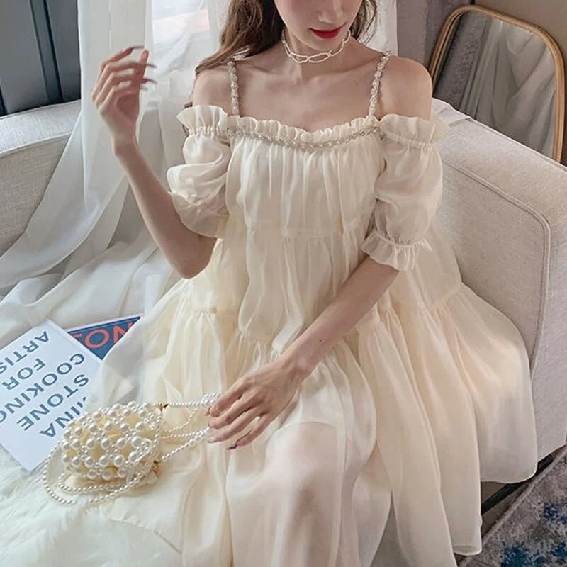 Elegant Lace Fairy Strap Sweet Ruffle Kawaii Princess Mini Dress SP19101