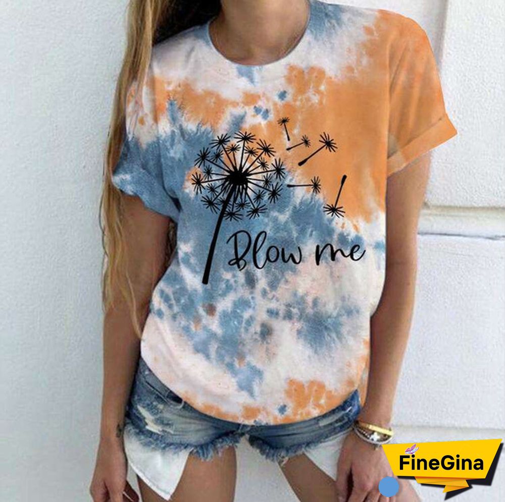 Cute Dandelion Blow Me Printed T-Shirts Women Short Sleeve Funny Round Neck Tee Shirt Casual Summer Tops