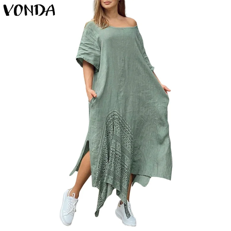 Elegant Patchwork Dress 2022 VONDA Women Summer Sundress Vintage Half Sleeve Crochet Party Dress Casual Vestidos Robe Femme