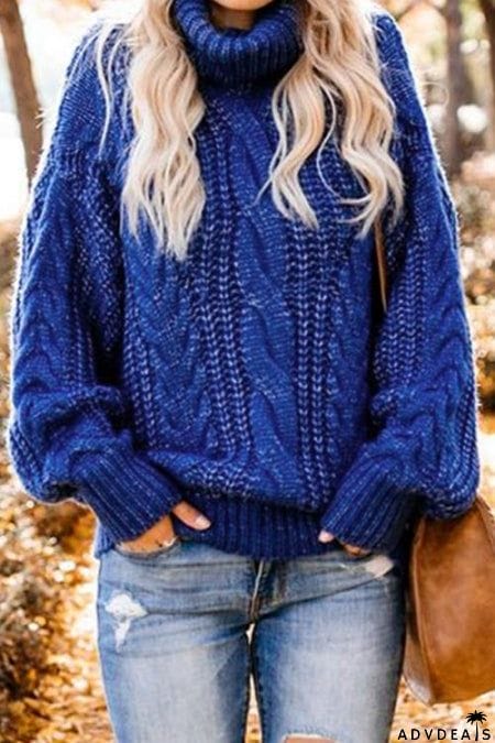 Blue Chunky Turtleneck Sweater