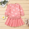 Kid Baby Girl Valentine's Day Spring Heart Printed Pleated Sets 2 Pcs