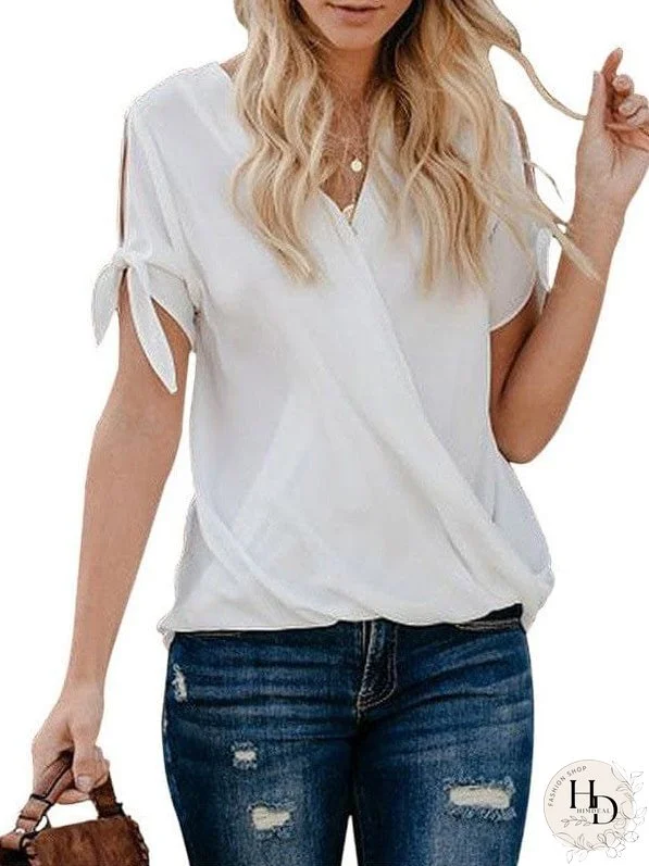 Women's Short Sleeve Knotted Cuff Blouse