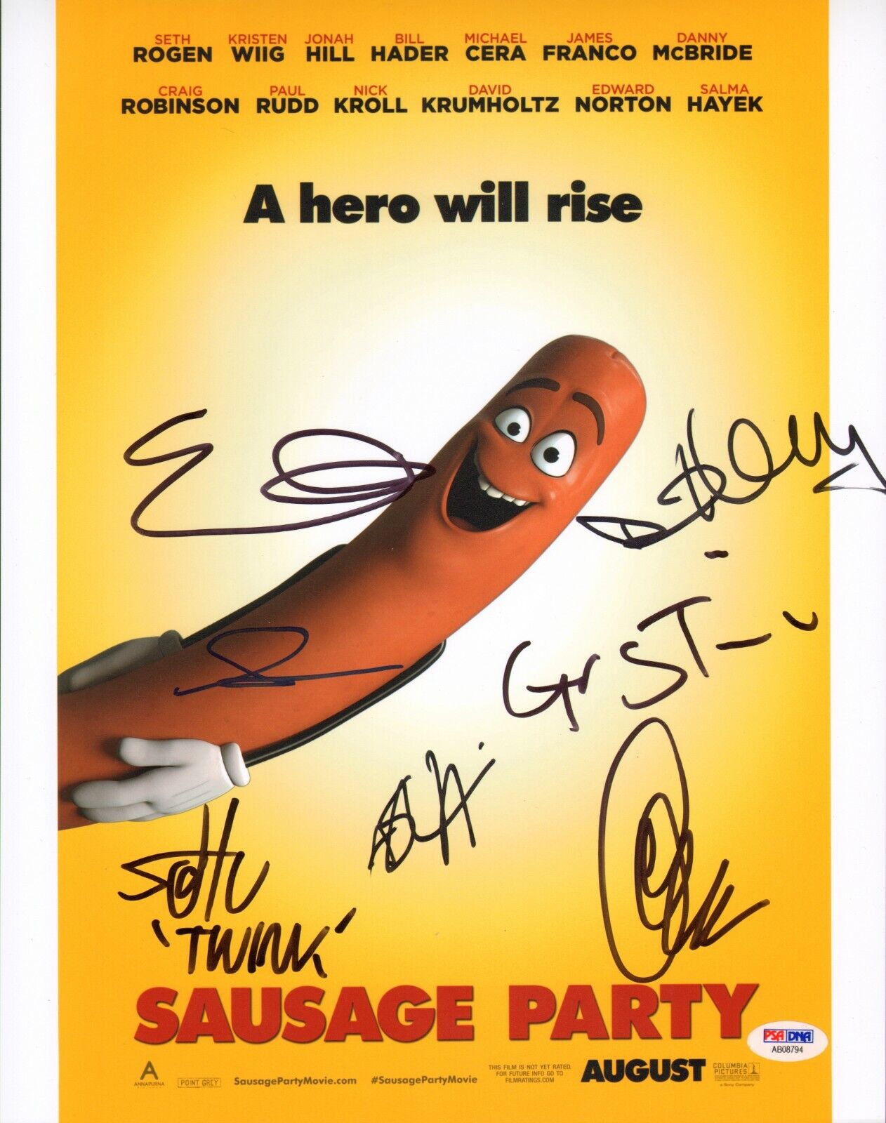 Sausage Party Cast 7x Signed 11x14 Photo Poster painting PSA/DNA COA w/ Seth Rogen Evan Goldberg