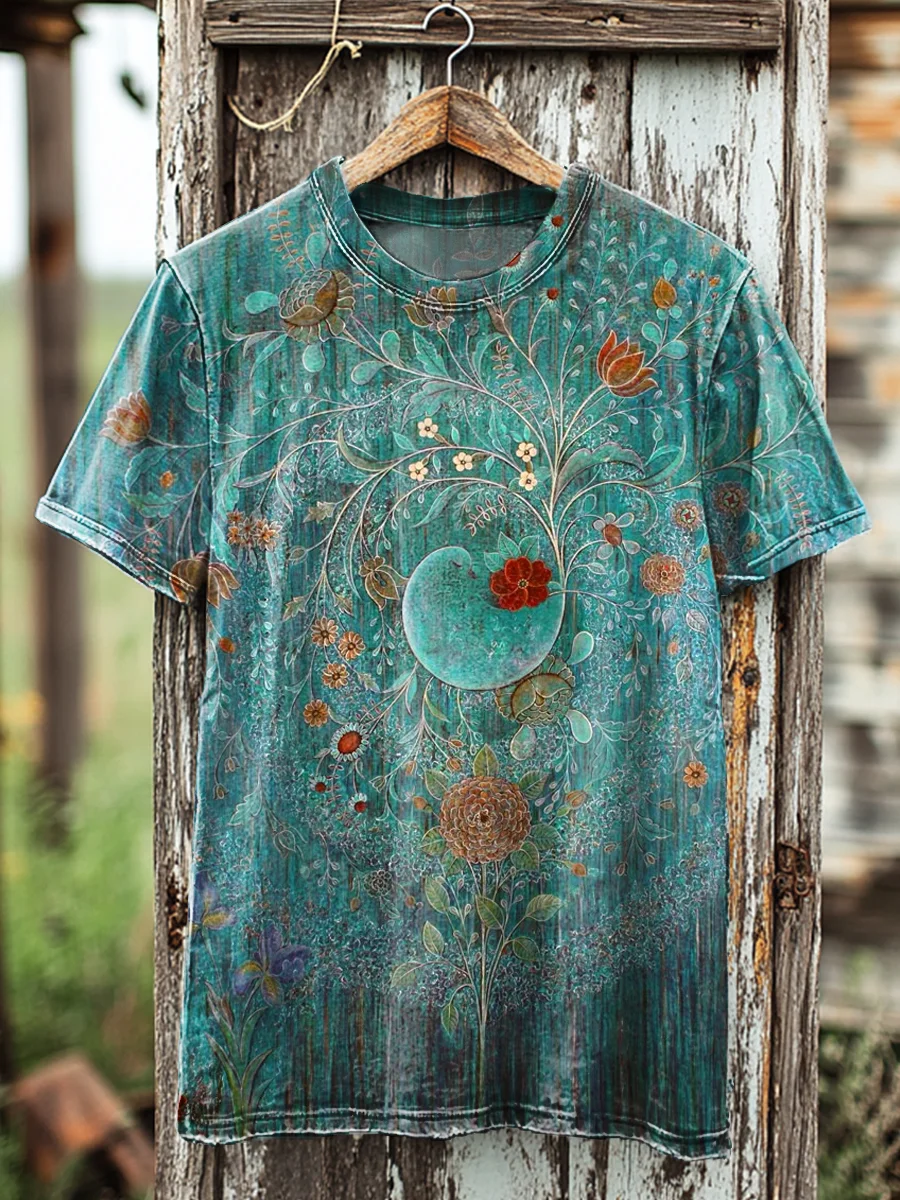Vintage Abstract Botanical Floral Art Print Casual T-Shirt