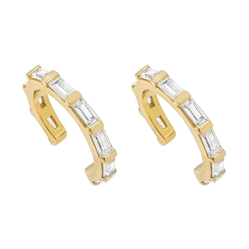 1 Pair Elegant Minimalist Geometric Copper Zircon 24K Gold Plated Drop Earrings Ear Cuffs Ear Studs