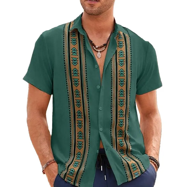 Men's Hawaiian Resort Striped Print Short Sleeve Shirt
