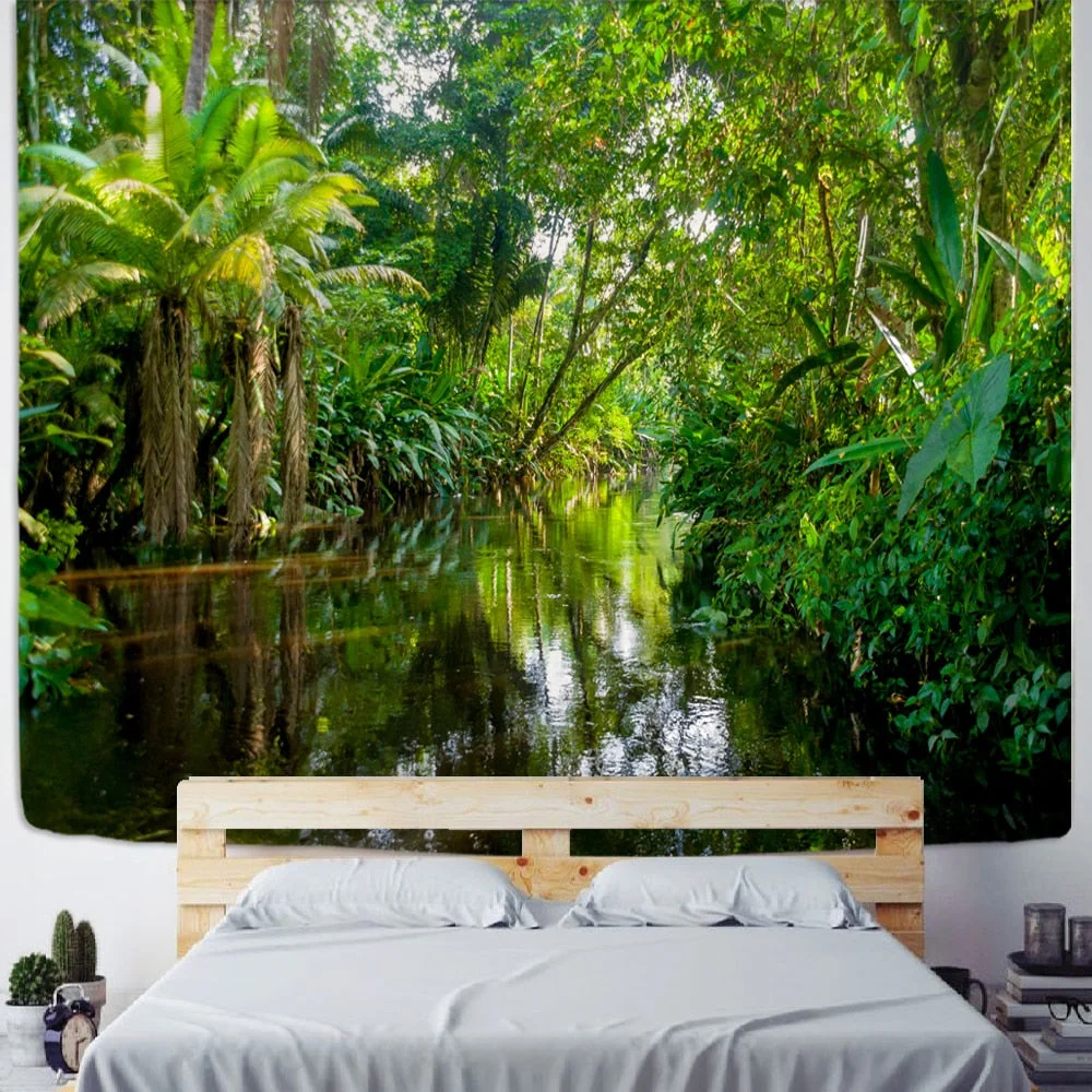 Hot Sale Forest Tapestry Woods Hanging Cloth River And Bridge Background Cloth Tapestry Home Decoration