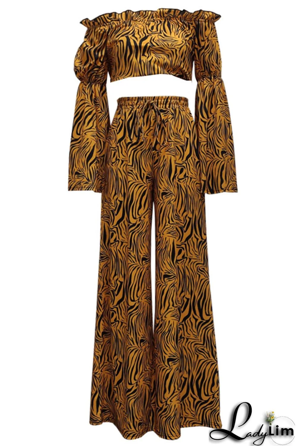 Pink Purple Fashion Casual Print Split Joint Off the Shoulder Long Sleeve Two Pieces